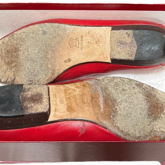 Bally Women's  Red Leather Flat Classic Loafers Size 7 With Box Preppy Logo - Picture 11 of 13